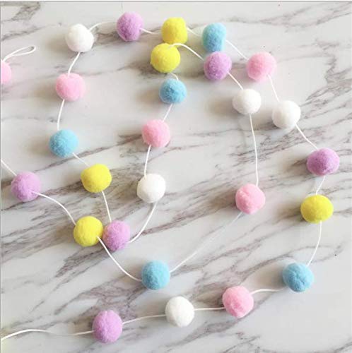 SZETOSY Pom Poms Girlanden - GOODCHANCEUK 2 x Filz Ball String 2M hängende Ornamente handgemachte Pom Pom Dekoration für Kinder Schlafzimmer Party Geburtstag blau + gelb + lila + weiß + rosa von SZETOSY