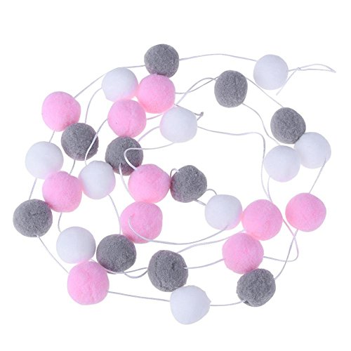 Pom Poms Girlanden - GOODCHANCEUK 2 x Filz Ball String 2M hängende Ornamente handgemachte Pom Pom Dekoration für Kinder Schlafzimmer Party Geburtstag weiß + grau + Pink von SZETOSY