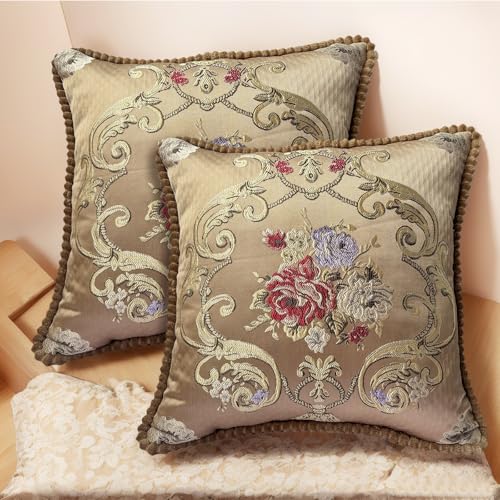 SZHELEJIAM Kissenbezug 48x48 cm, 2er Set – Europäischer Stil, Luxuriöser Jacquardstoff mit verstecktem Reißverschluss, Weicher Kissenbezug für Sofa, Bett, Wohnzimmer von SZHELEJIAM