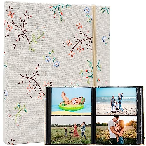 SZHTSWU Fotoalbum Einsteckalbum 200 4x6 Zoll Fotos, Vintage Leinen Einband Fotobuch zum Einstecken Schwarze Seite Fotoalben für Hochzeit Familie Kinder Baby Urlaub (Bunte Blume) von SZHTSWU