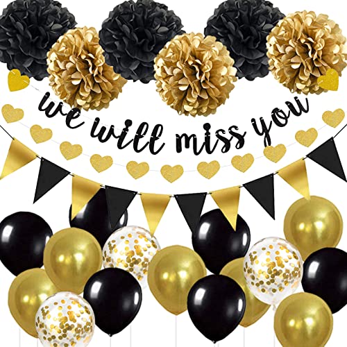 Abschied Party Dekorationen Zubehör Kit, wir werden Sie vermissen Abschied Banner Dekoration, Schwarz und Gold Ruhestand Graduation Weggehen Party Geschenke Dekorationen von SZHUIHER