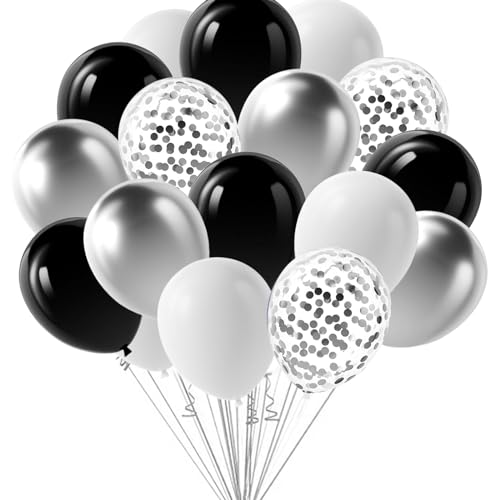 Schwarz Silber Konfetti Ballons, Gesamt 50PCs Ballons für Geburtstag Hochzeit Braut Baby Dusche Graduation Silber und schwarze Party Dekorationen von SZHUIHER