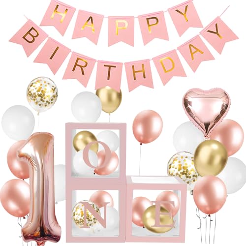 Szhuiher 1st Birthday Girl Dekoration, Mädchen First Birthday Dekoration mit Happy Birthday Banner, Nummer 1 Ballons für Rose Gold Party Supplies Dekoration 1st Birthday von SZHUIHER