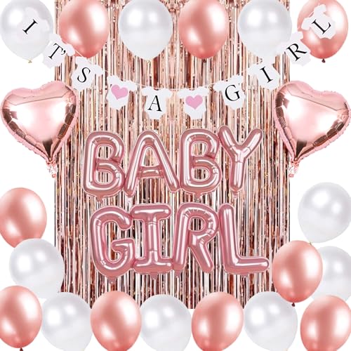 Szhuiher Baby Dusche Dekorationen für Mädchen, es ist ein Mädchen Banner mit Baby Girl Folienballon, Rose Gold Es ist ein Mädchen Baby Dusche Dekorationen von SZHUIHER