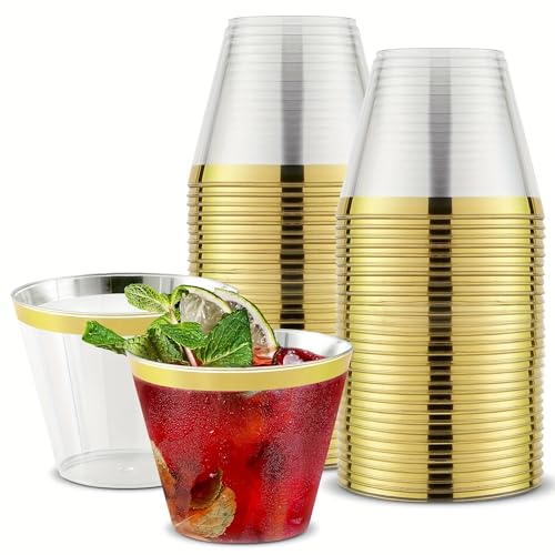 25-Pack 9 OZ 270 ml Wiederverwendbare Kunststoffbecher|BPA-frei|Robust&Umweltfreundlich|Ideal für Partys,Veranstaltungen und den täglichen Gebrauch|Spülmaschinenfest|elegantes Design (9oz 270 ml Gold) von SZHXVIVISY