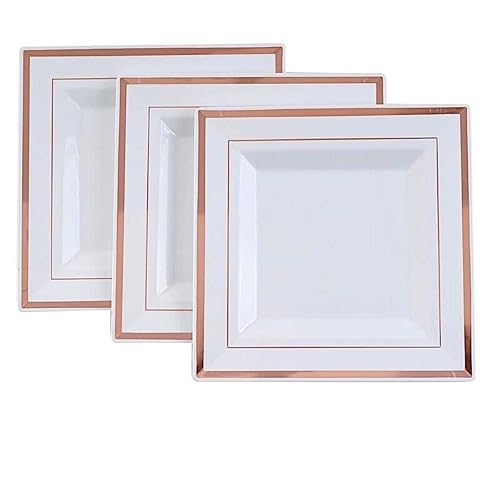 SZHXVIVISY 6,5"/9,5" wiederverwendbare quadratische Kunststoffteller, weiße Partyteller, Hartplastikteller, Kunststoff-Speiseteller, Dessert-Vorspeisenteller für Party, Hochzeit (Roségold, 6,5 Zoll) von SZHXVIVISY