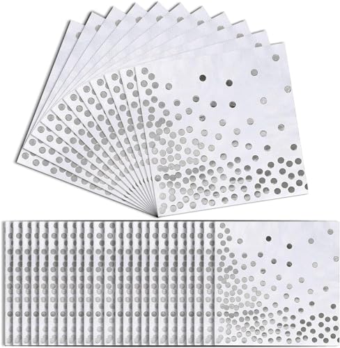 Servietten Silber Dots, servietten silberhochzeit,33 x 33cm Goldfolien Punkte,2-lagig Golden Foiled Papierservietten Paper Napkins für Hochzeit Feiertagsfeier,60 Stücke(Silber +Weiß) von SZKKQKJ