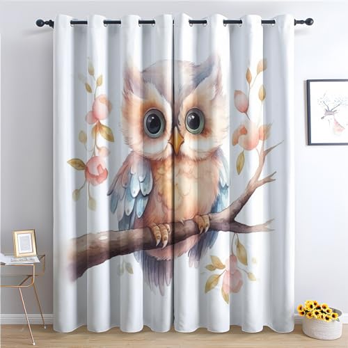 SZLYZM Eule Vorhänge, Verdunklungsvorhänge mit Muster Cartoon, Vorhang Blickdicht mit Ösen, Gardinen für Wohnzimmer Schlafzimmer Kinderzimmer Deko 2er Set - 245x140 (H X B) (W1-&63) von SZLYZM