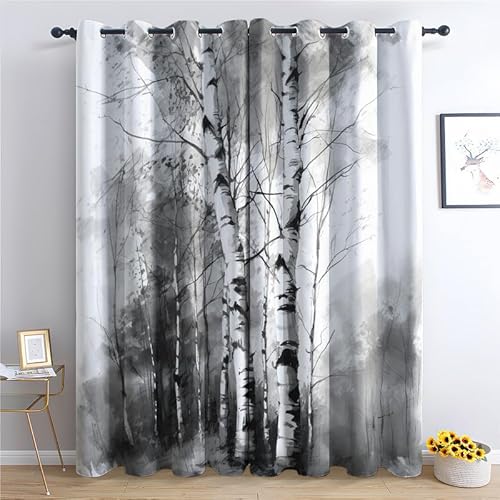 SZLYZM Vorhänge Birke, Verdunkelungsvorhang 2er Set - Vorhang Blickdicht Baum Muster, Thermovorhang für Deko Wohnzimmer Schlafzimmer Kinderzimmer, Gardinen mit Ösen 220x140 cm (H X B) von SZLYZM