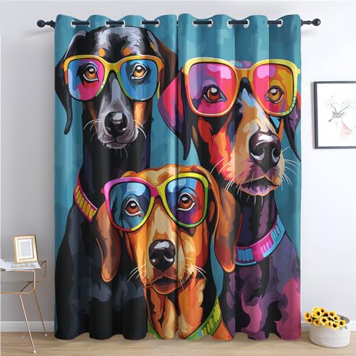 SZLYZM Vorhänge Dackel, Verdunkelungsvorhang 2er Set - Vorhang Blickdicht Hunde Muster, Thermovorhang für Deko Wohnzimmer Schlafzimmer Kinderzimmer, Gardinen mit Ösen 160x132 cm (HxB) (Wj-&163) von SZLYZM