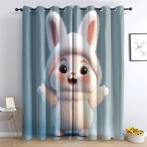 SZLYZM Vorhänge Kaninchen, Verdunkelungsvorhang 2er Set - Vorhang Blickdicht Cartoon Kinder Muster, Thermovorhang für Deko Wohnzimmer Schlafzimmer Kinderzimmer, Gardinen mit Ösen 260x140 cm (H X B) von SZLYZM