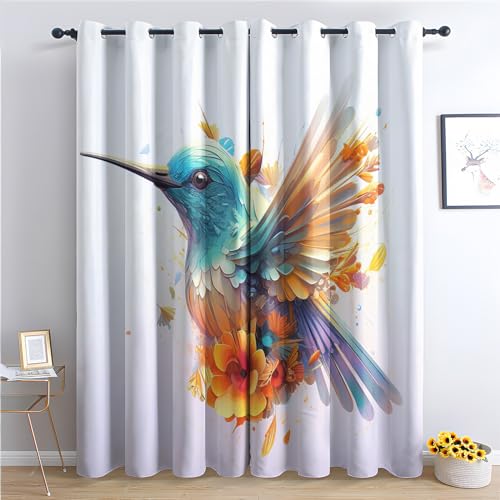 SZLYZM Vorhänge Kolibri, Verdunkelungsvorhang 2er Set - Vorhang Blickdicht Vogel Muster, Thermovorhang für Deko Wohnzimmer Schlafzimmer Kinderzimmer, Gardinen mit Ösen 160x132 cm (HxB) (H1&-103) von SZLYZM