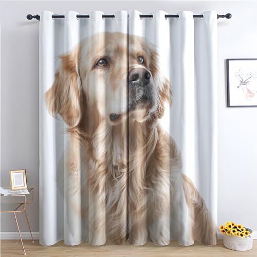 SZLYZM Vorhänge Labrador, Verdunkelungsvorhang 2er Set - Vorhang Blickdicht Hunde Muster, Thermovorhang für Deko Wohnzimmer Schlafzimmer Kinderzimmer, Gardinen mit Ösen 160x132 cm (HxB) (Iv-&387) von SZLYZM