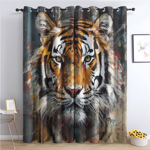 SZLYZM Vorhänge Tiger, Verdunkelungsvorhang 2er Set - Vorhang Blickdicht Tiere Muster, Thermovorhang für Deko Wohnzimmer Schlafzimmer Kinderzimmer, Gardinen mit Ösen 160x132 cm (HxB) (Qm-&371) von SZLYZM