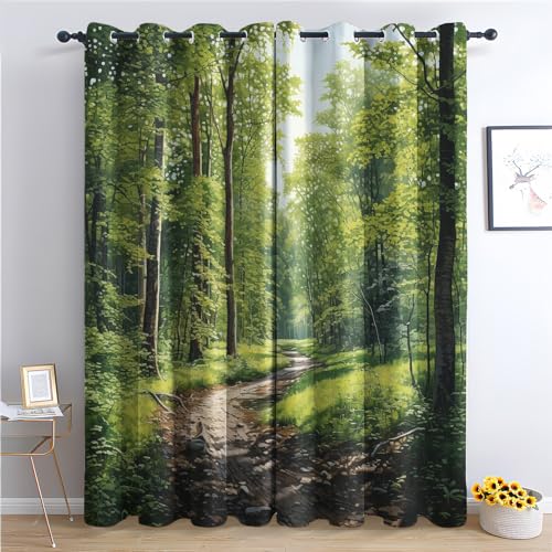 SZLYZM Vorhänge Wald, Verdunkelungsvorhang 2er Set - Vorhang Blickdicht Natur Muster, Thermovorhang für Deko Wohnzimmer Schlafzimmer Kinderzimmer, Gardinen mit Ösen 200x140 cm (HxB) (Qw-&341) von SZLYZM