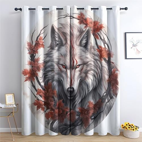 SZLYZM Vorhänge Wolf, Verdunkelungsvorhang 2er Set - Vorhang Blickdicht Tier Muster, Thermovorhang für Deko Wohnzimmer Schlafzimmer Kinderzimmer, Gardinen mit Ösen 220x140 cm (HxB) von SZLYZM