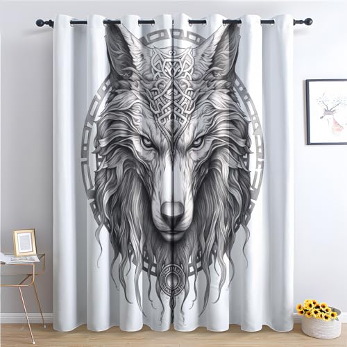 SZLYZM Vorhänge Wolf, Verdunkelungsvorhang 2er Set - Vorhang Blickdicht Wölfe Muster, Thermovorhang für Deko Wohnzimmer Schlafzimmer Kinderzimmer, Gardinen mit Ösen 220x140 cm (HxB) (W8-&70) von SZLYZM