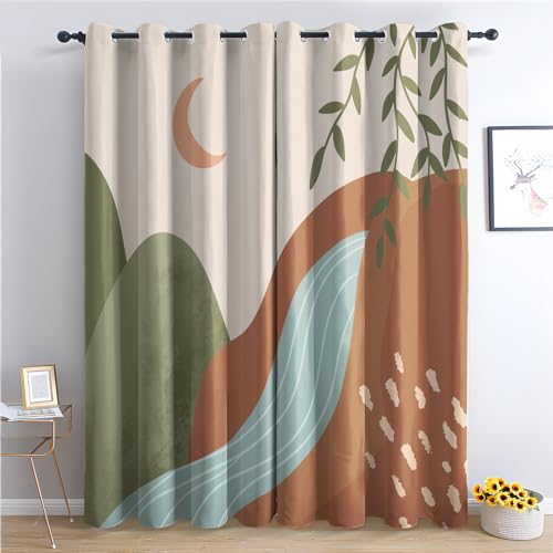 Vorhänge Abstrakt Berge, Verdunkelungsvorhang 2er Set - Vorhang Blickdicht Landschaft Muster, Thermovorhang für Deko Wohnzimmer Schlafzimmer Kinderzimmer, Gardinen mit Ösen 220x140 cm (HxB) (Gw-&214) von SZLYZM