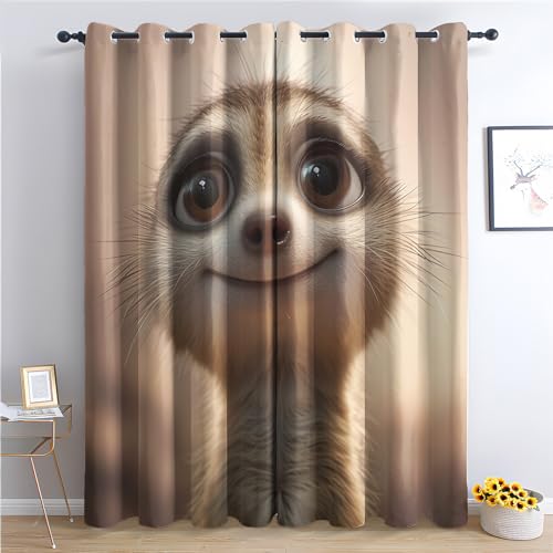 Vorhänge Erdmännchen, Verdunkelungsvorhang 2er Set - Vorhang Blickdicht Cartoon Tiere Muster, Thermovorhang für Deko Wohnzimmer Schlafzimmer Kinderzimmer, Gardinen mit Ösen 220x140 cm (HxB) (If-&342) von SZLYZM