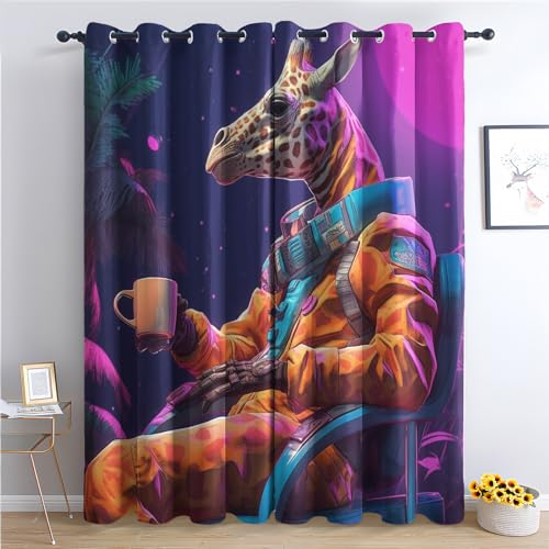 Vorhänge Giraffe, Verdunkelungsvorhang 2er Set - Vorhang Blickdicht Lustiges Tiere Muster, Thermovorhang für Deko Wohnzimmer Schlafzimmer Kinderzimmer, Gardinen mit Ösen 175x140 cm (HxB) (H1&-76) von SZLYZM