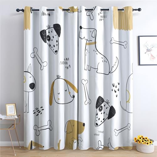 Vorhänge Hunde, Verdunkelungsvorhang 2er Set - Vorhang Blickdicht Kinder Cartoon Muster, Thermovorhang für Deko Wohnzimmer Schlafzimmer Kinderzimmer, Gardinen mit Ösen 220x140 cm (HxB) (Gl-&294) von SZLYZM