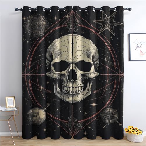 Vorhänge Totenkopf Gotisch, Verdunkelungsvorhang 2er Set - Vorhang Blickdicht Horror Muster, Thermovorhang für Deko Wohnzimmer Schlafzimmer Kinderzimmer, Gardinen mit Ösen 220x140 cm (HxB) (W2-&70) von SZLYZM