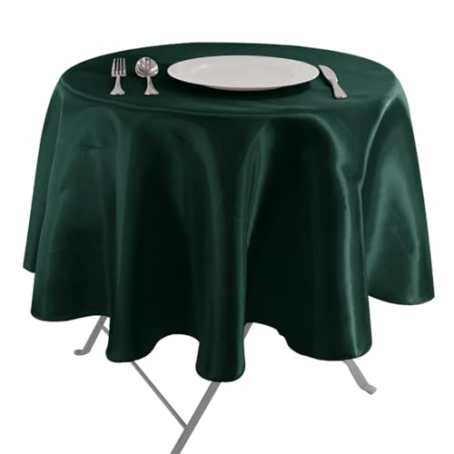 Tischdecke Rund Mehrfarbige runde Satin-Tischdecke for Hochzeit, Party, Geschirr, Dekoration, Zuhause, Bankett, Restaurant, Tischdekoration, 145 cm(Blackish Green) von SZPXXX