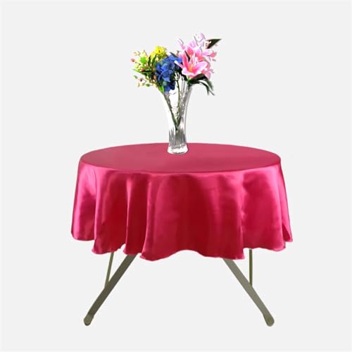 Tischdecke Rund Mehrfarbige runde Satin-Tischdecke for Hochzeit, Party, Geschirr, Dekoration, Zuhause, Bankett, Restaurant, Tischdekoration, 145 cm(Deep pink) von SZPXXX