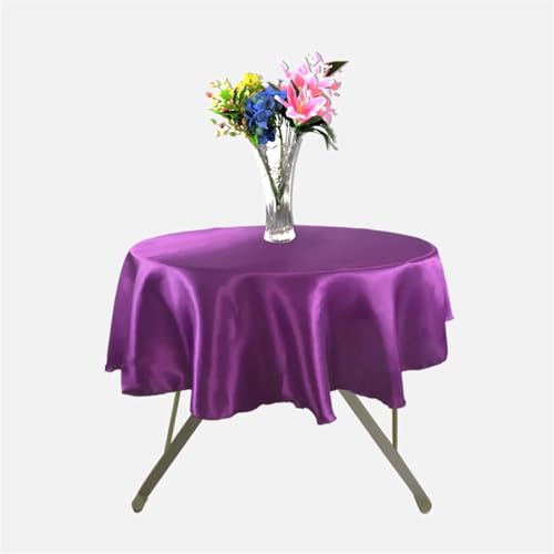 Tischdecke Rund Mehrfarbige runde Satin-Tischdecke for Hochzeit, Party, Geschirr, Dekoration, Zuhause, Bankett, Restaurant, Tischdekoration, 145 cm(Fuchsia) von SZPXXX