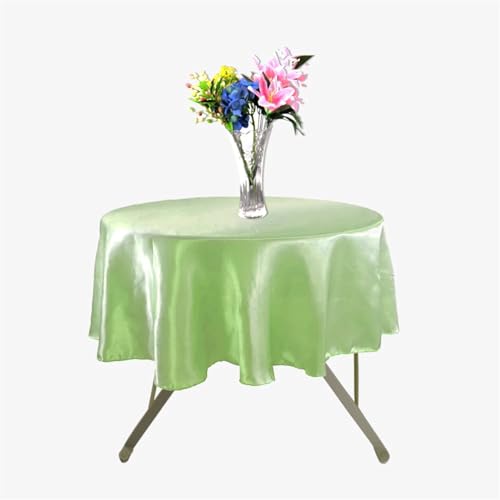 Tischdecke Rund Mehrfarbige runde Satin-Tischdecke for Hochzeit, Party, Geschirr, Dekoration, Zuhause, Bankett, Restaurant, Tischdekoration, 145 cm(Light Green) von SZPXXX