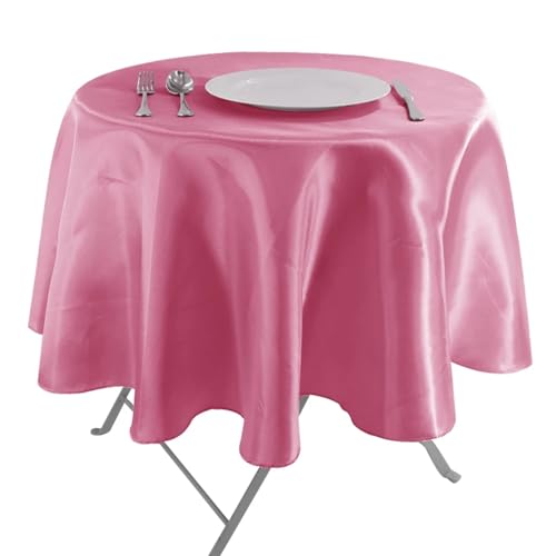 Tischdecke Rund Mehrfarbige runde Satin-Tischdecke for Hochzeit, Party, Geschirr, Dekoration, Zuhause, Bankett, Restaurant, Tischdekoration, 145 cm(Rose red) von SZPXXX