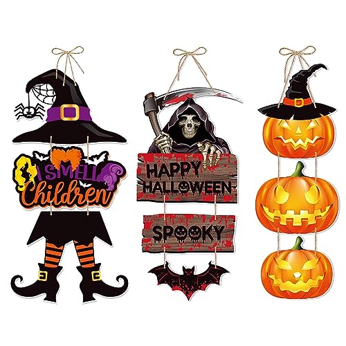 SZQIUNUBI 3 Stück Halloween Hängende Schild Halloween Hängende Dekoration Halloween Hängende Geister Deko Halloween Tür AnhäNger für Halloween Tür und Fenster Dekoration von SZQIUNUBI