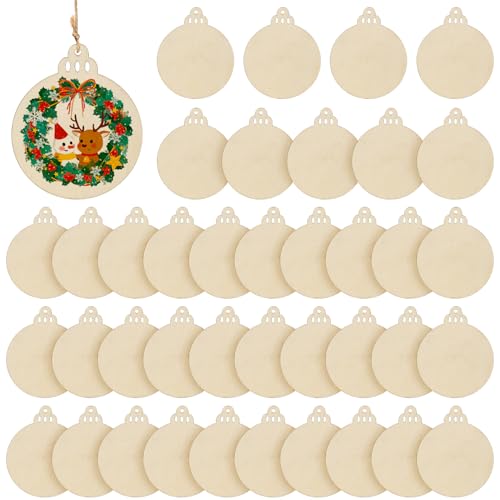 40 STK Christbaumschmuck Holzanhänger, Weihnachtsbaumschmuck Holz, Weihnachtskugeln zum Bemalen Basteln, Weihnachtsanhänger für Weihnachtsschmuck Geschenkanhänger Weihnachtsdeko zum Aufhängen von SZSIQI