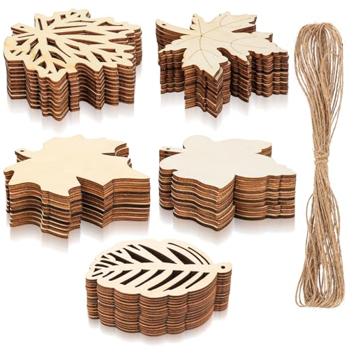 40 Stk Holzanhänger zum Bemalen, Holz Streudeko zum Basteln, Ahornblatt Figuren Holz Anhänger Deko für DIY Basteln Weihnachten Hochzeitsdeko Tischdeko Scrapbooking Geburtztag Deko, mit Juteseil von SZSIQI