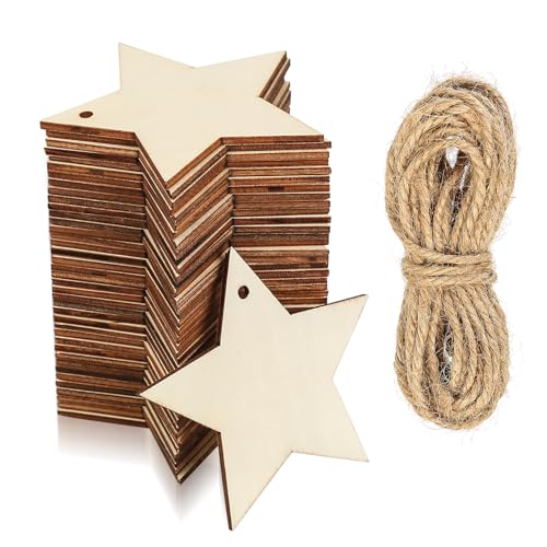 40 Stk Weihnachten Holzsterne zum Basteln, Holzanhänger Weihnachten zum Bemalen, Christbaumschmuck Holz, Weihnachtsbaumschmuck für Weihnachtsschmuck Weihnachtsdeko zum Aufhängen, mit Juteseil von SZSIQI