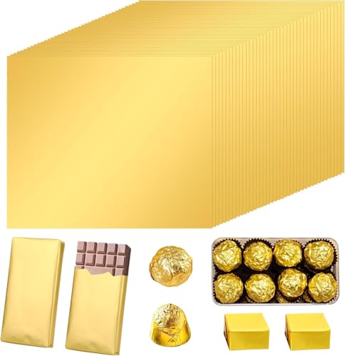 SZSMW 110 Fotos Goldfolie - Schokolade Verpackung - Alufolie Gold - Ideal Zum Verpacken Verschiedener Snacks Sowie FüR Geschenke und Bastelarbeiten,Wie SüßIgkeiten,Schokolade,Tee(19 * 16cm) von SZSMW