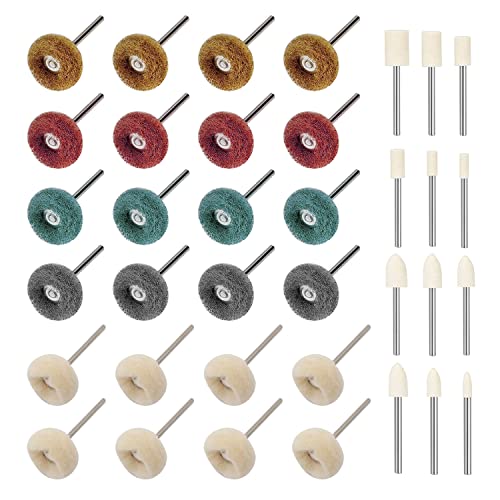 SZTVECFW 36-teiliges Polierscheiben-Set aus Wollfilz mit 3-mm-Schaft, Dremel-Rotationswerkzeuge, Elektrowerkzeug-Polierset, Schleifen, Staubwischen und Polieren for Schmuck,Metall, Holz von SZTVECFW