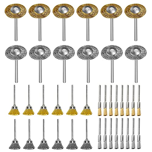 SZTVECFW Drahtbürstenräder, 3-mm-Schaft, 40-teiliges elektrisches Drahtbürstenset, Dremel-Rotationswerkzeuge, Polierzubehör, Drahtbürstenbecher, Drahtbürstenbohrer for Schleifen, Polieren, Reinigen von SZTVECFW