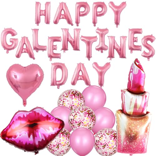 Galentines Day Dekorationen Luftballons, 12 Stück Galentines Day Luftballons Set beinhaltet 40,6 cm Happy Galentines Day, Lippe, Herzform, Lippenstift Folienballons und Latexballons für Galentines Day von SZTZPW