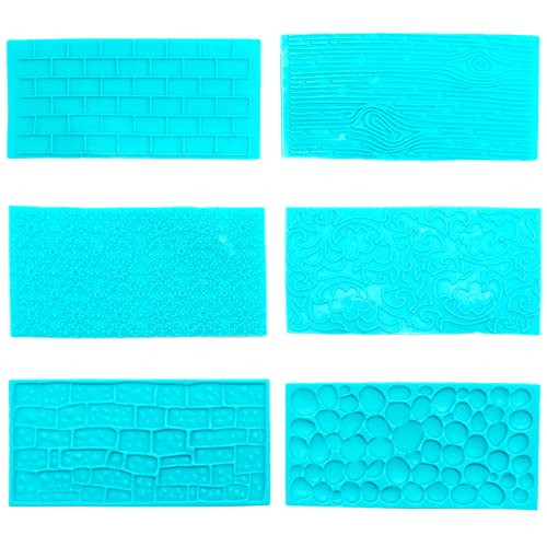 Prägematte Fondant, 6 Stück DIY Textur Relief Form zum Backen Baumrinde Ziegel Holz Kopfstein Blume Designs für Tortendeko Geprägtes Schokolade Cupcakes Gebäck Schokolade Kuchenumrandung von SZXMDKH