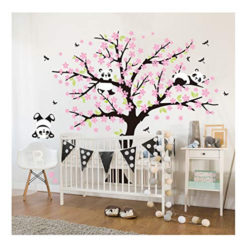 Sayala 3 Panda Wandtattoo-Wandsticker mit Floralem-Pfirsich Sakura Blumen Baum Wandbild für Mädchen/Jungen oder Baby Zimmer.2m &1.8m Wanddeko Wandtattoobaum (Rosa) von SaYaLa