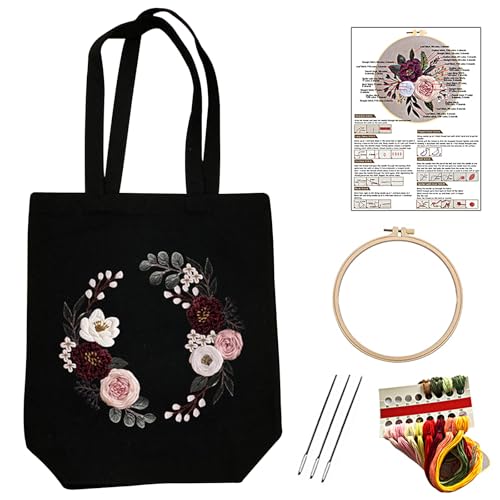 SacJkt Sticken Set Erwachsene, Canvas Tote Bag Stickerei Starter Set mit Werkzeug und Anleitung, Kreuzstich Kit für Anfänger Erwachsene und Stickereiliebhaber von SacJkt