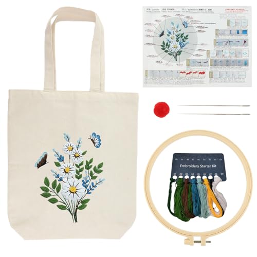 SacJkt Sticken Set Erwachsene, Embroidery Kit, Canvas Tote Bag Stickerei Starter Set mit Werkzeug und Anleitung, Kreuzstich Kit für Anfänger Erwachsene und Stickereiliebhaber von SacJkt