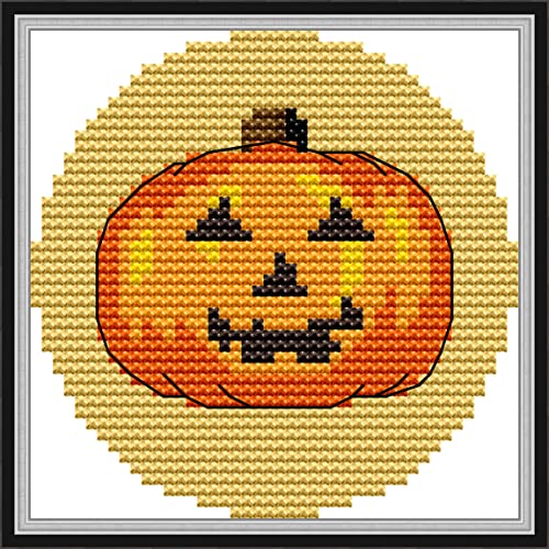 Sacramento Stitchery Howie's Kreuzstich-Set, 11-fädig, gestempelte Starter-Sets für Anfänger, Nadelspitzen-Sets für Kinder und Erwachsene (Halloween – Jack-o'-Lantern, 16 x 16 cm) von Sacramento Stitchery