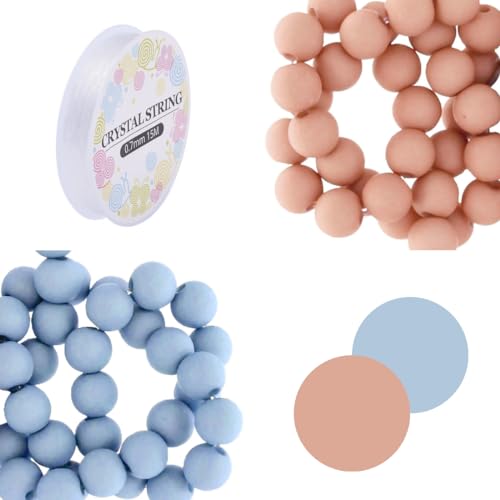 Sadingo Acrylperlen Matt | 6 mm - 1200 Perlen + Band, 600 je Farbe (Blau, Mauve Pink) Matte Kunststoffperlen mit Loch, für DIY-Schmuck, Bastelperlen-Set, Armbänder selber Machen von Sadingo