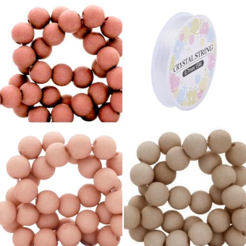 Sadingo Acrylperlen Matt | 6 mm - 1800 Perlen + Band, 600 je Farbe (Terrakotta, Mauve Pink, Hellbraun) Matte Kunststoffperlen, zum Auffädeln für DIY-Schmuck, Bastelperlen-Set, Armbänder selber Machen von Sadingo