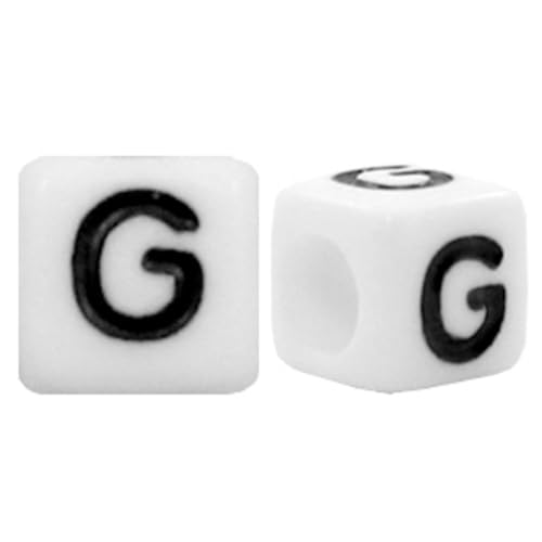 Sadingo Buchstabenperlen 'G' | 6 x 6 mm - 90 Stück - Schwarz/Weiß, Perlen zum Auffädeln, Kunststoffperlen, Buchstaben-Schmuck, Armbänder und Ketten selber Machen, Bastelperlen aus Acryl für Kinder von Sadingo