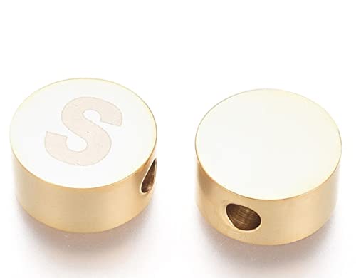 Sadingo Buchstabenperlen Rund Groß aus Edelstahl 10mm 1 Stück, zum Auffädeln, Schmuck selber Machen, Buchstabe wählbar, Buchstabe:S von Sadingo