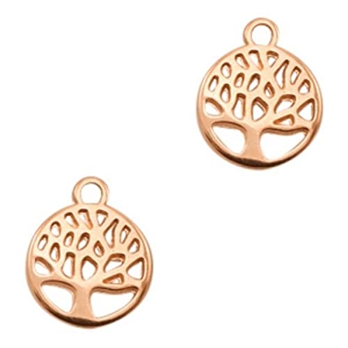 Sadingo DQ Metallanhänger Lebensbaum Roségold, Baum des Lebens - 2 Stück - 13x10 mm - Schmuck selber Machen, Charms Baum von Sadingo