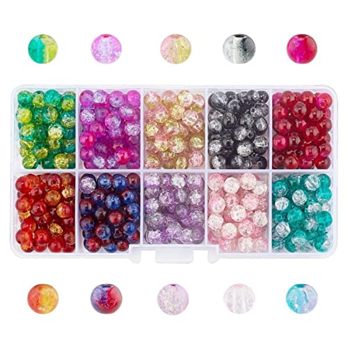 Sadingo Glasperlen Crackle in der Box | 8 mm - 170 Stück, Bunte Perlen zum Auffädeln, 10 Farben, runde Bastelperlen, schöne Armbandperlen, Perlen-Set, DIY-Schmuck, Glass Beads, Bastelperlen-Mix von Sadingo